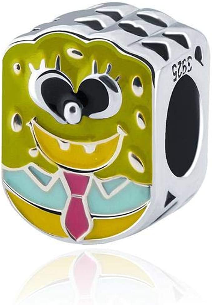Spongebob Cartoon Character Sterling Silver Dangle Pendant Bead Charm - Bolenvi Pandora Disney Chamilia Jewelry 