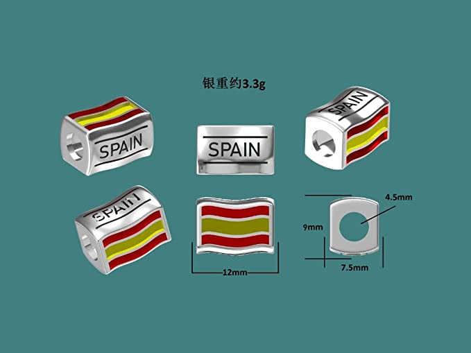 Spain Flags Travel Country Sterling Silver Dangle Pendant Bead Charm - Bolenvi Pandora Disney Chamilia Jewelry 
