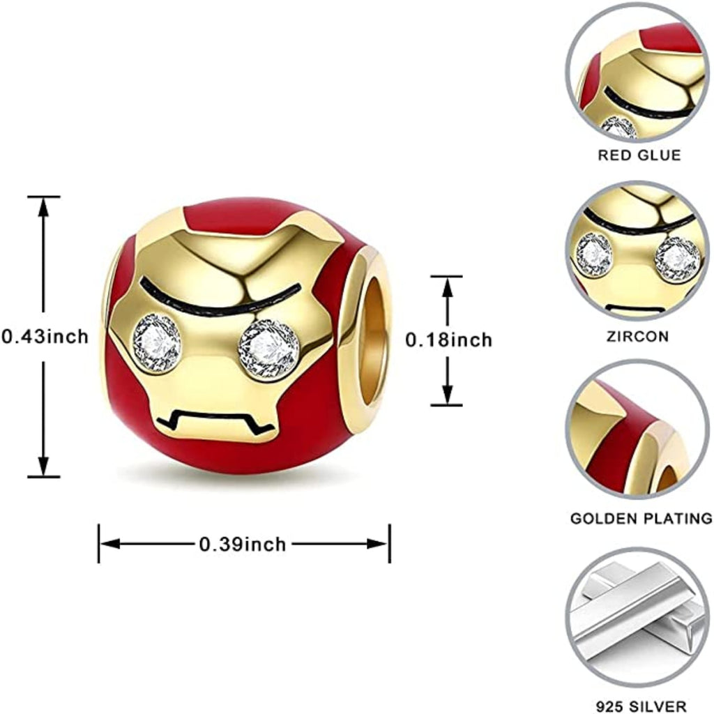 Iron Man Ironman Sterling Silver Bead Charm - Bolenvi Pandora Disney Chamilia Cartier Tiffany Charm Bead Bracelet Jewelry 