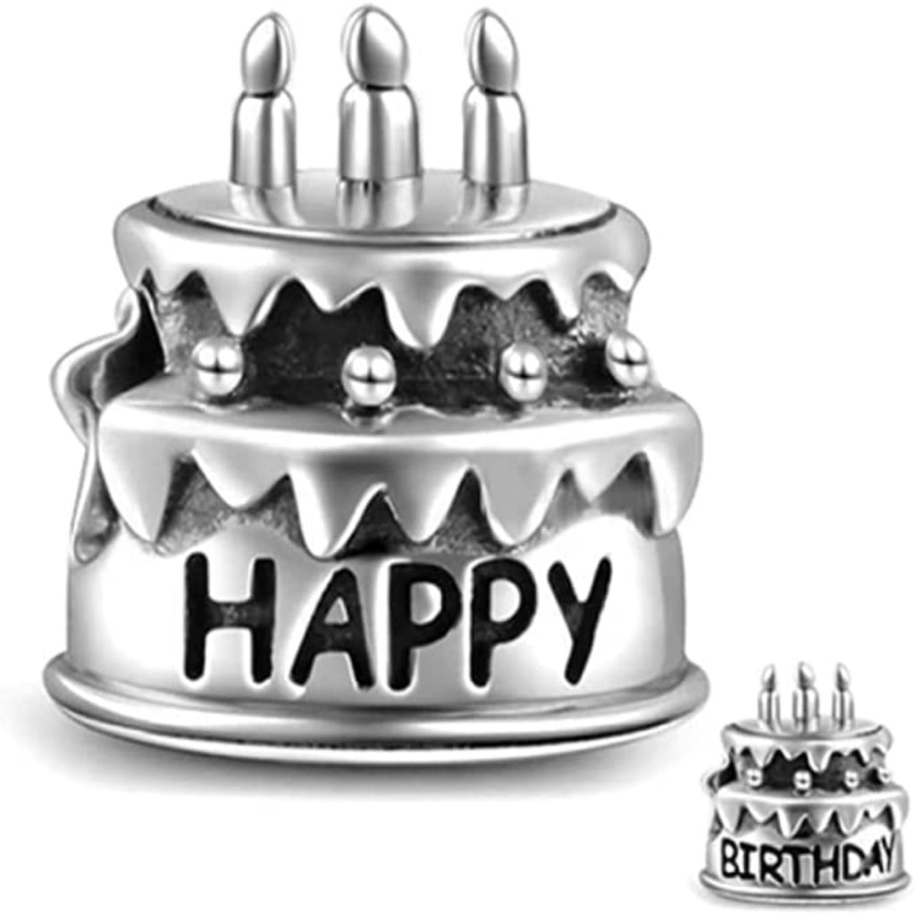 Happy Birthday Cake Sterling Silver Bead Charm - Bolenvi Pandora Disney Chamilia Cartier Tiffany Charm Bead Bracelet Jewelry 