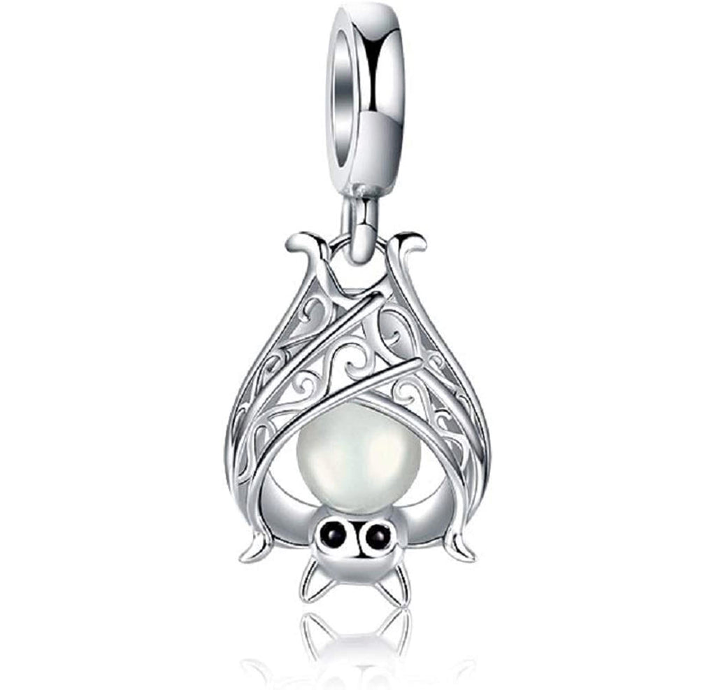 Glow in The Dark Bat Sterling Silver Dangle Pendant Bead Charm - Bolenvi Pandora Disney Chamilia Cartier Tiffany Charm Bead Bracelet Jewelry 