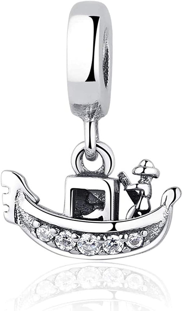 Venice Boat Travel Swarovski Crystals Sterling Silver Dangle Pendant Bead Charm - Bolenvi Pandora Disney Chamilia Jewelry 