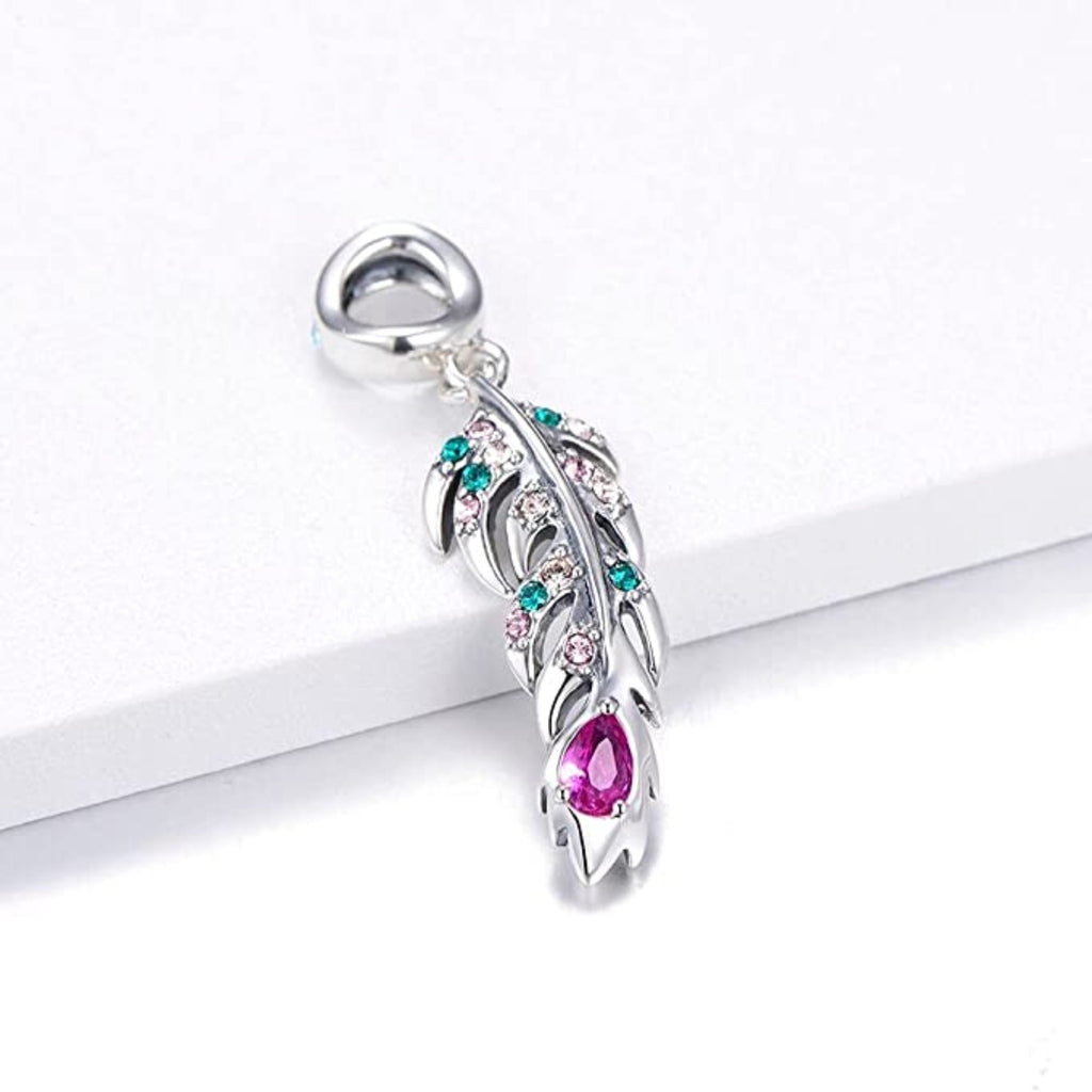 Colorful Swarovski Bird Feather Sterling Silver Dangle Pendant Bead Charm - Bolenvi Pandora Disney Chamilia Jewelry 