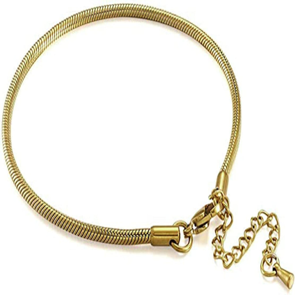 Adjustable Gold 3mm Steel Snake Chain Bead Charm Bracelet - Bolenvi Pandora Disney Chamilia Cartier Tiffany Charm Bead Bracelet Jewelry 