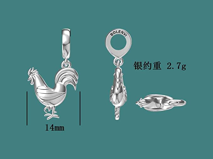 Rooster Chicken Zodiac Farm Speaker Sterling Silver Dangle Pendant Bead Charm - Bolenvi Pandora Disney Chamilia Jewelry 
