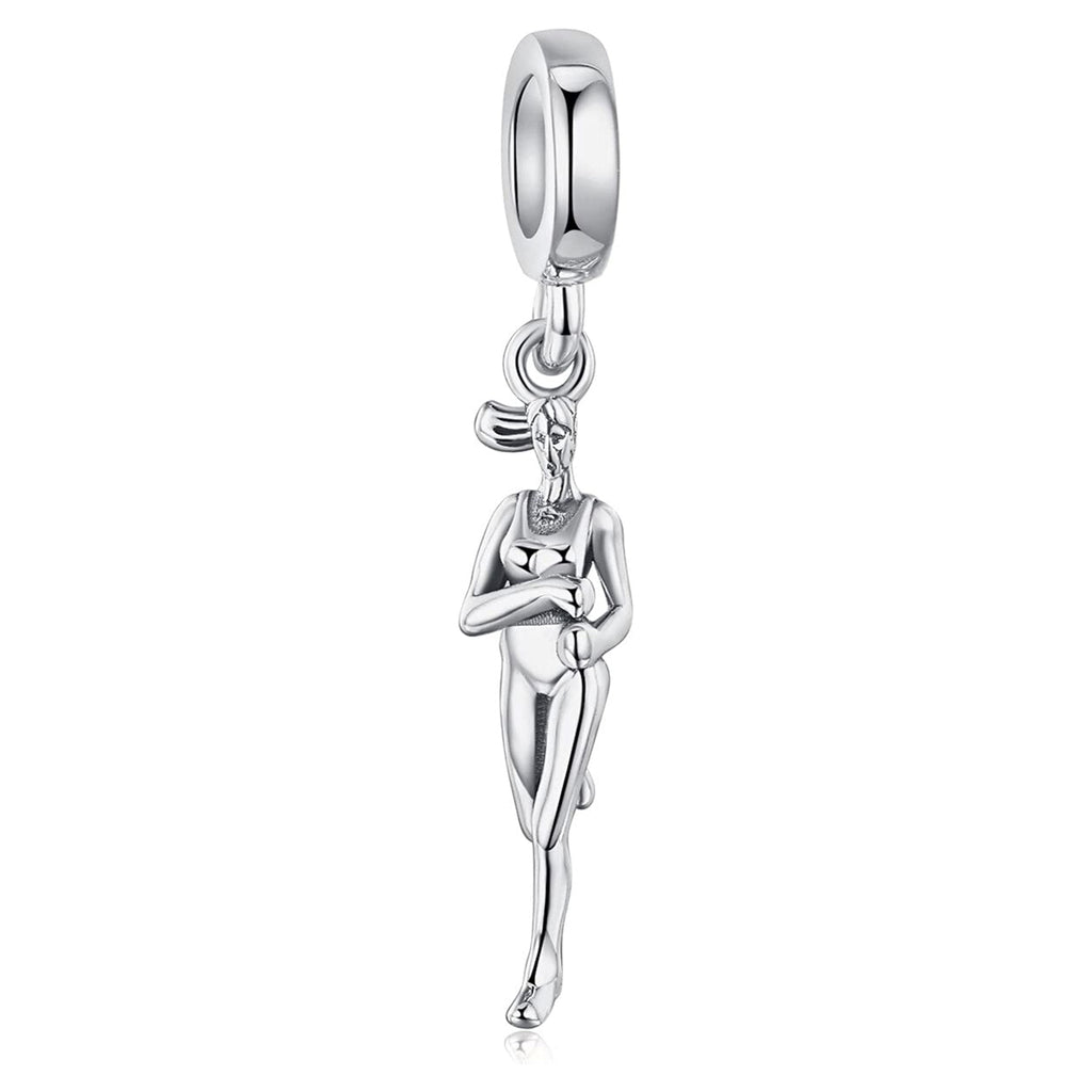 Track Marathon Runner Running Sterling Silver Dangle Pendant Bead Charm - Bolenvi Pandora Disney Chamilia Cartier Tiffany Charm Bead Bracelet Jewelry 