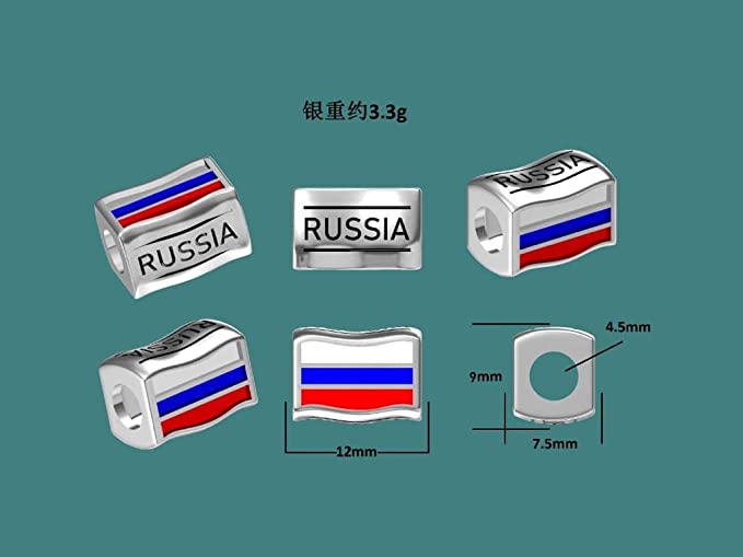 Russia Flags Travel Country Sterling Silver Dangle Pendant Bead Charm - Bolenvi Pandora Disney Chamilia Jewelry 