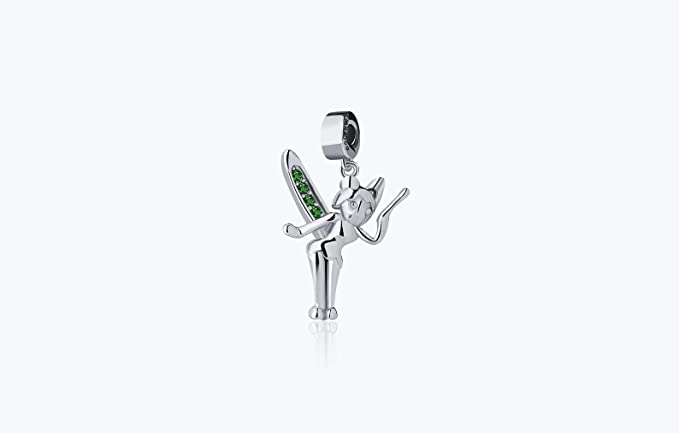 Tinkerbell Fairy Green Swarovski Crystals Sterling Silver Dangle Pendant Bead Charm - Bolenvi Pandora Disney Chamilia Jewelry 