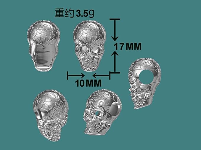 Gothic Skull Sterling Silver Bead Charm - Bolenvi Pandora Disney Chamilia Cartier Tiffany Charm Bead Bracelet Jewelry 