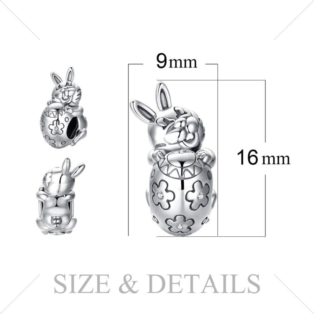 Easter Bunny Rabbit Sterling Silver Bead Charm - Bolenvi Pandora Disney Chamilia Cartier Tiffany Charm Bead Bracelet Jewelry 