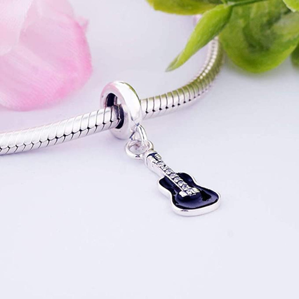 Cool Black Guitar "You Rock" Sterling Silver Dangle Pendant Bead Charm - Bolenvi Pandora Disney Chamilia Jewelry 