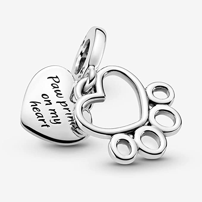 Paw Print Cat Dog Memorial Sterling Silver Dangle Pendant Bead Charm - Bolenvi Pandora Disney Chamilia Jewelry 