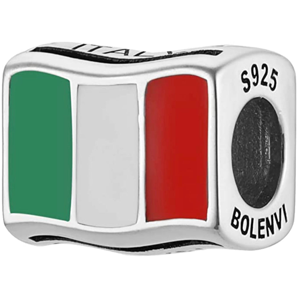 Italy Flag Country Sterling Silver Bead Charm - Bolenvi Pandora Disney Chamilia Jewelry 