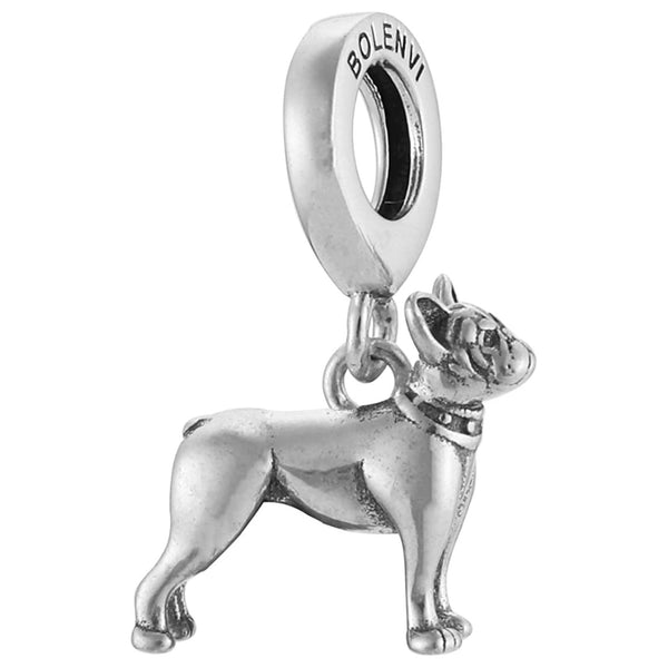 Boston Terrier Dog Breed Sterling Silver Dangle Pendant Charm