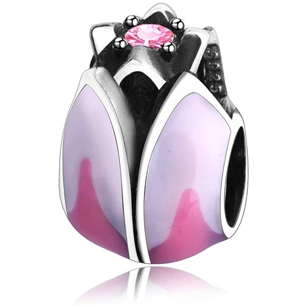 Pink Tulip Flower Sterling Silver Bead Charm - Bolenvi Pandora Disney Chamilia Jewelry 