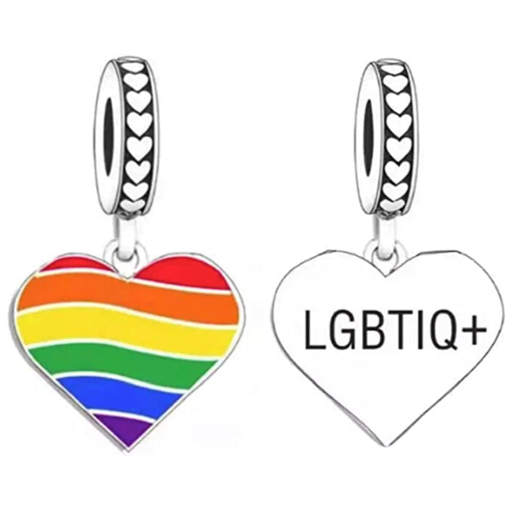 Pride Rainbow Heart LGBTIQ+ Sterling Silver Dangle Pendant Bead Charm - Bolenvi Pandora Disney Chamilia Cartier Tiffany Charm Bead Bracelet Jewelry 