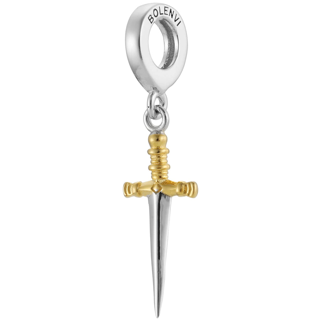 Sword Knife Sterling Silver Dangle Pendant Bead Charm - Bolenvi Pandora Disney Chamilia Cartier Tiffany Charm Bead Bracelet Jewelry 
