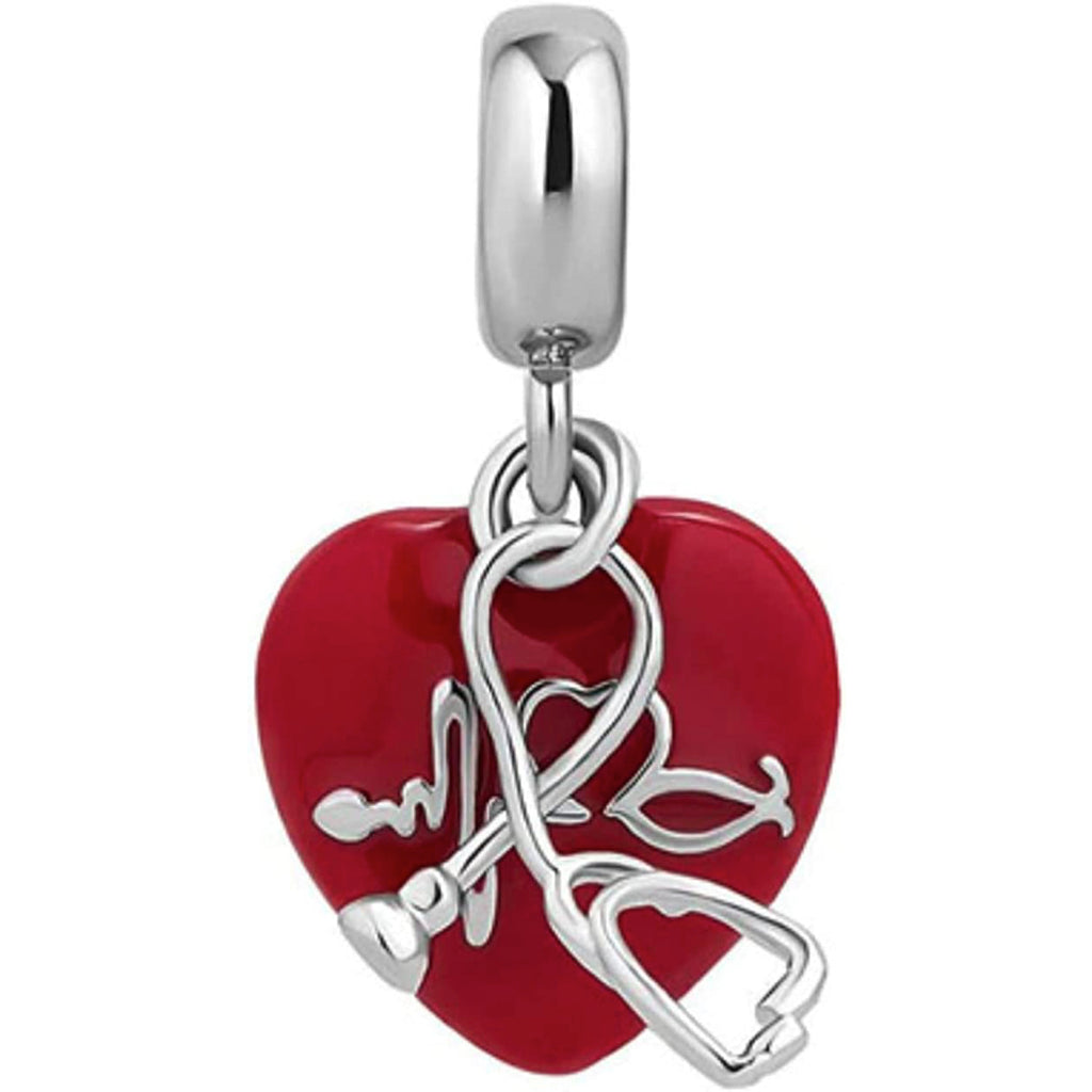 Medical Stethoscope EKG Heart Sterling Silver Dangle Pendant Bead Charm - Bolenvi Pandora Disney Chamilia Jewelry 
