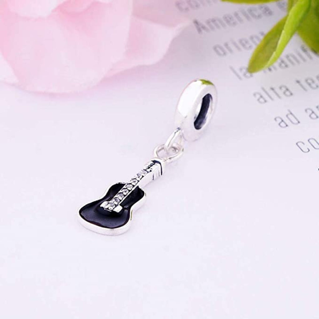 Cool Black Guitar "You Rock" Sterling Silver Dangle Pendant Bead Charm - Bolenvi Pandora Disney Chamilia Jewelry 