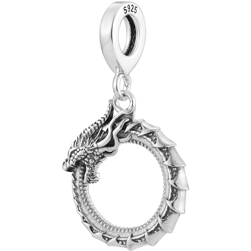 Infinity Dragon Circle Ouroboros Sterling Silver Dangle Pendant Bead Charm - Bolenvi Pandora Disney Chamilia Cartier Tiffany Charm Bead Bracelet Jewelry 
