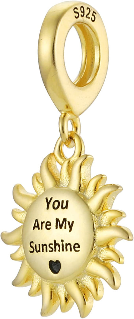 You Are My Sunshine Gold Sun Sterling Silver Dangle Pendant Bead Charm - Bolenvi Pandora Disney Chamilia Cartier Tiffany Charm Bead Bracelet Jewelry 