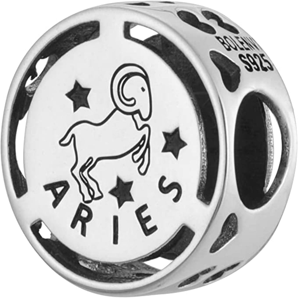 Aries Zodiac Sign Sterling Silver Bead Charm - Bolenvi Pandora Disney Chamilia Cartier Tiffany Charm Bead Bracelet Jewelry 