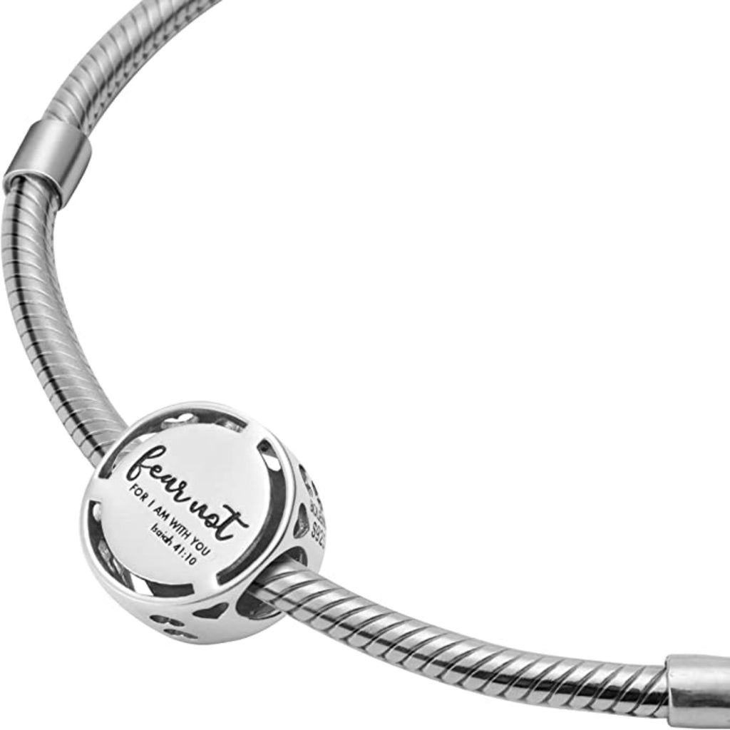 Fear Not, For I Am With You - Isaiah 41:10 Sterling Silver Bead Charm - Bolenvi Pandora Disney Chamilia Cartier Tiffany Charm Bead Bracelet Jewelry 