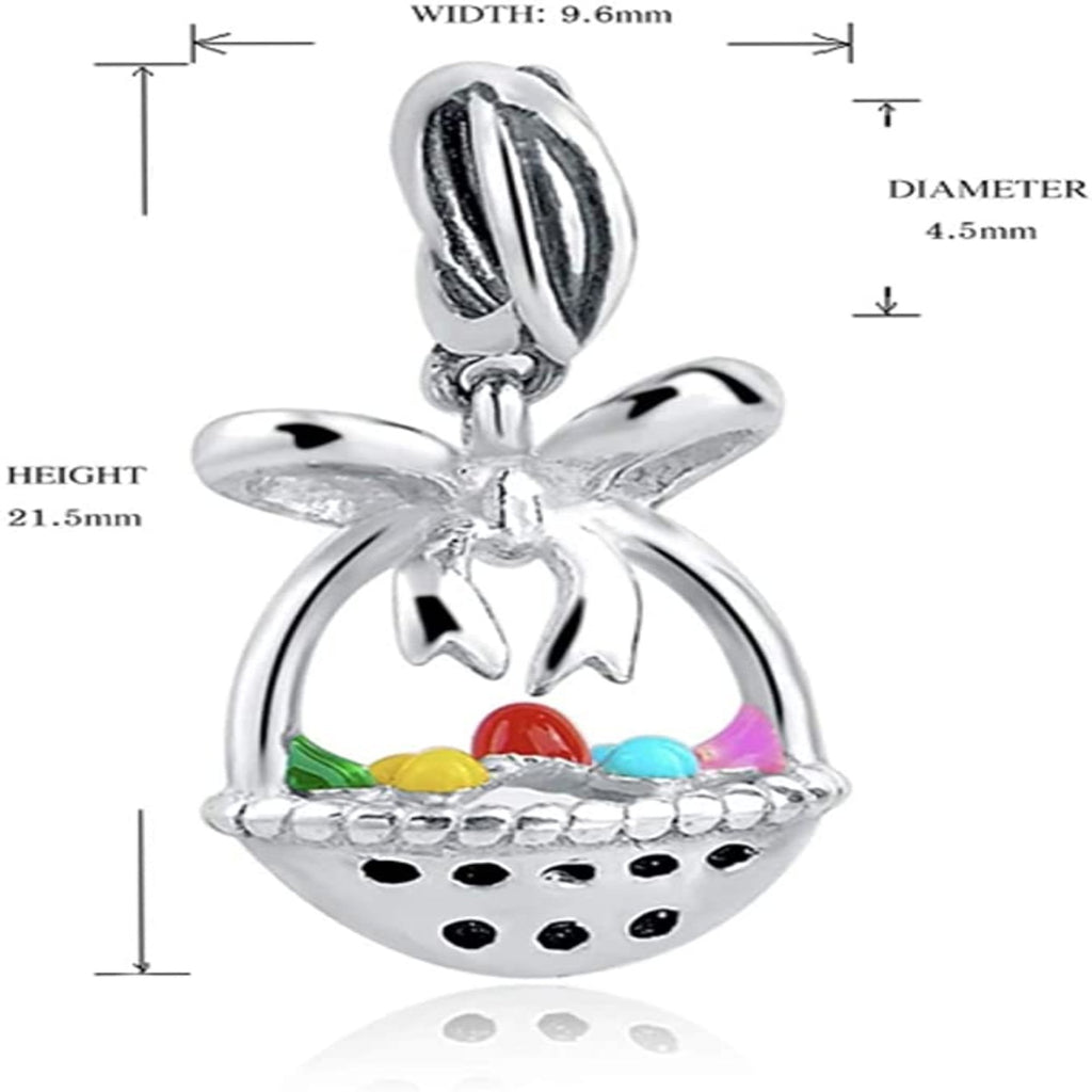 Easter Eggs Basket Sterling Silver Dangle Pendant Bead Charm - Bolenvi Pandora Disney Chamilia Cartier Tiffany Charm Bead Bracelet Jewelry 