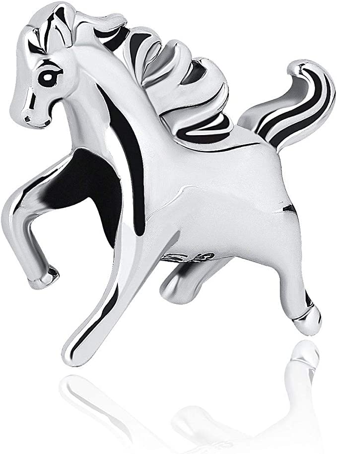 Mustang Horse Farm Sterling Silver Dangle Pendant Bead Charm - Bolenvi Pandora Disney Chamilia Jewelry 