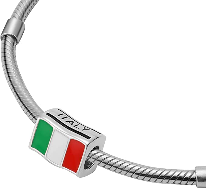 Italy Flags Travel Country Sterling Silver Dangle Pendant Bead Charm - Bolenvi Pandora Disney Chamilia Jewelry 