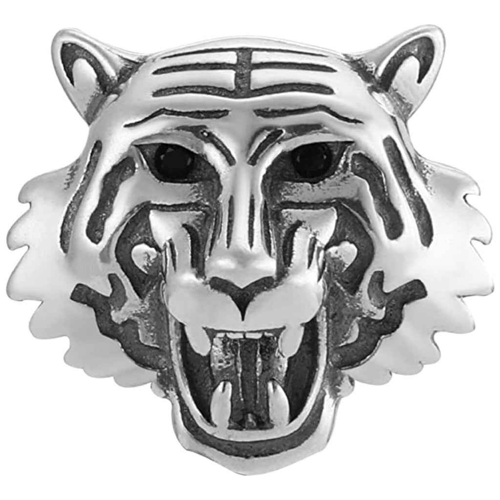 Roaring Tiger Head Sterling Silver Bead Charm - Bolenvi Pandora Disney Chamilia Cartier Tiffany Charm Bead Bracelet Jewelry 