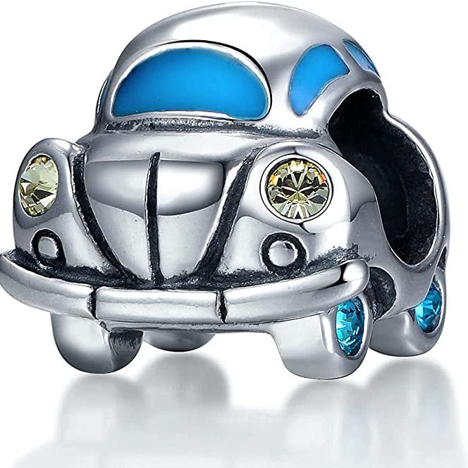 Volkswagen Beetle Budgie Bug Car Sterling Silver Dangle Pendant Bead Charm - Bolenvi Pandora Disney Chamilia Cartier Tiffany Charm Bead Bracelet Jewelry 