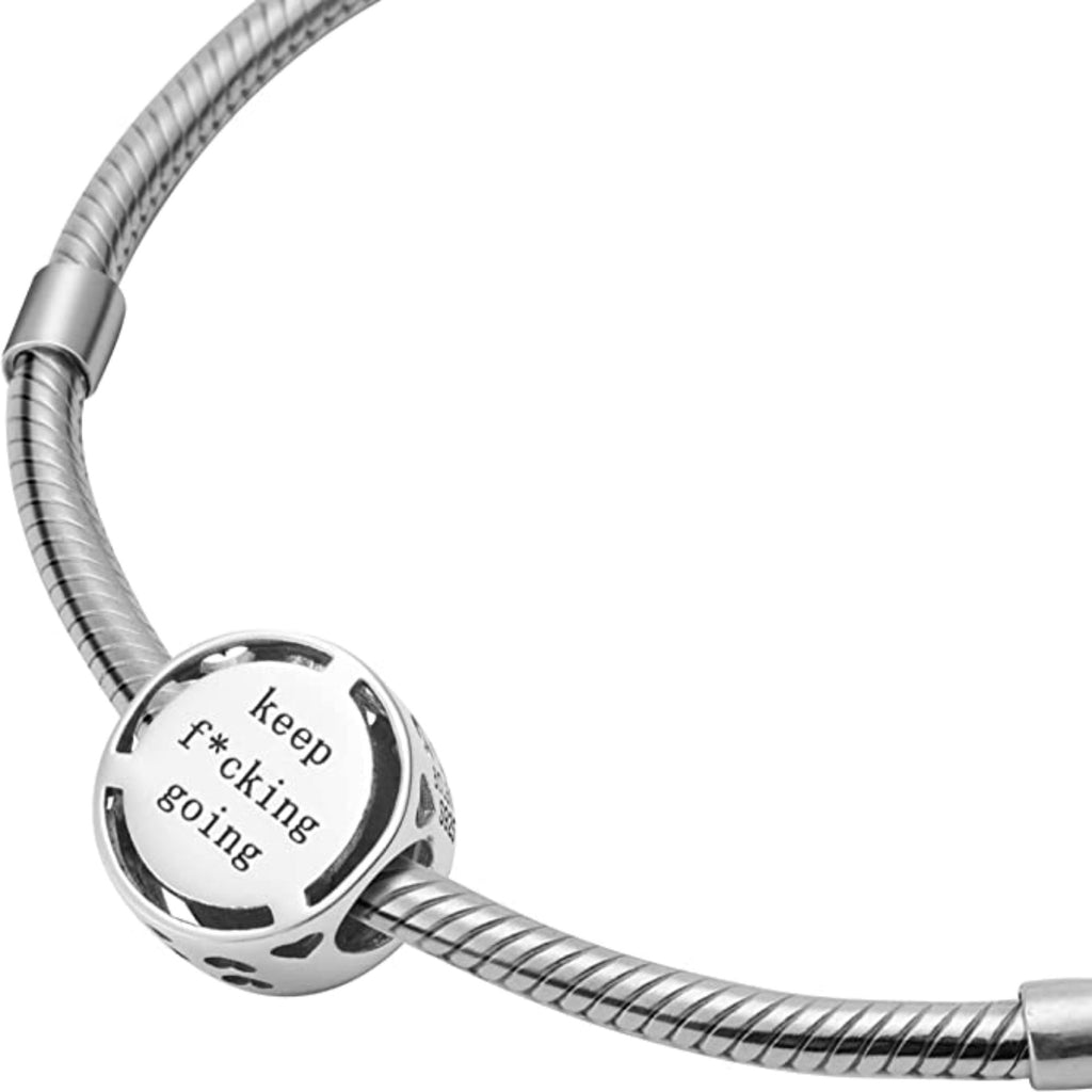 Keep Fucking Going Mantra Sterling Silver Bead Charm - Bolenvi Pandora Disney Chamilia Cartier Tiffany Charm Bead Bracelet Jewelry 