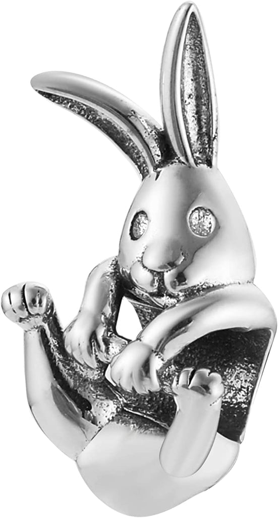 Jack Rabbit Easter Bunny Sterling Silver Bead Charm - Bolenvi Pandora Disney Chamilia Cartier Tiffany Charm Bead Bracelet Jewelry 