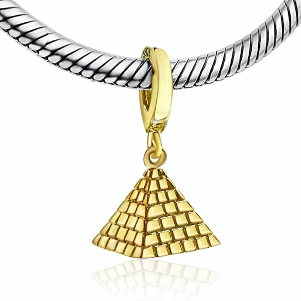 Gold Pyramid Egypt Sterling Silver Dangle Pendant Bead Charm - Bolenvi Pandora Disney Chamilia Cartier Tiffany Charm Bead Bracelet Jewelry 