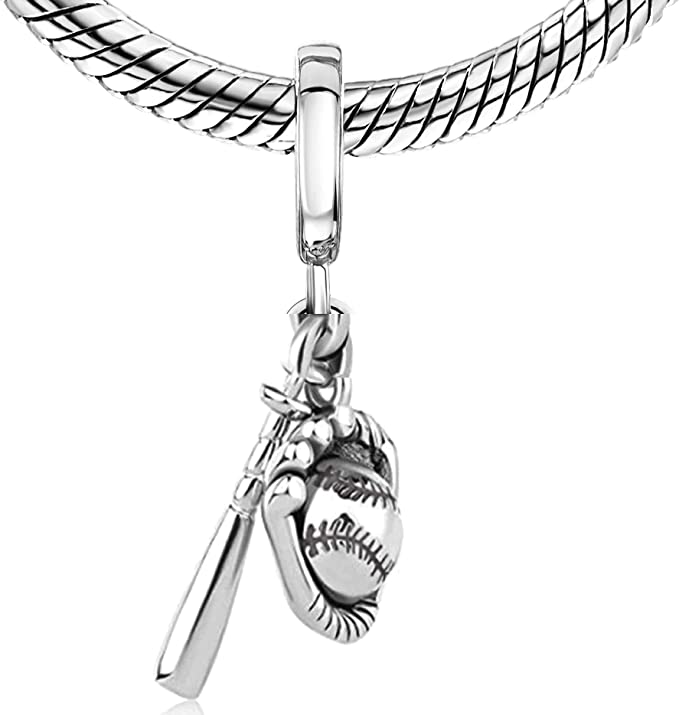 Baseball Bat Glove Sports Sterling Silver Dangle Pendant Bead Charm - Bolenvi Pandora Disney Chamilia Jewelry 