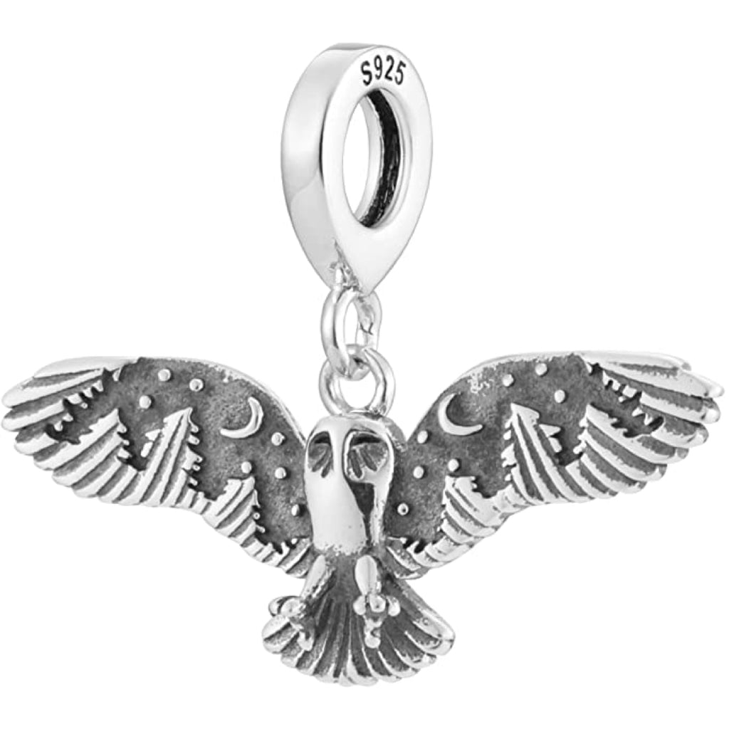 Owl Forest Whisper Mountain Moon Sterling Silver Dangle Pendant Bead Charm - Bolenvi Pandora Disney Chamilia Cartier Tiffany Charm Bead Bracelet Jewelry 