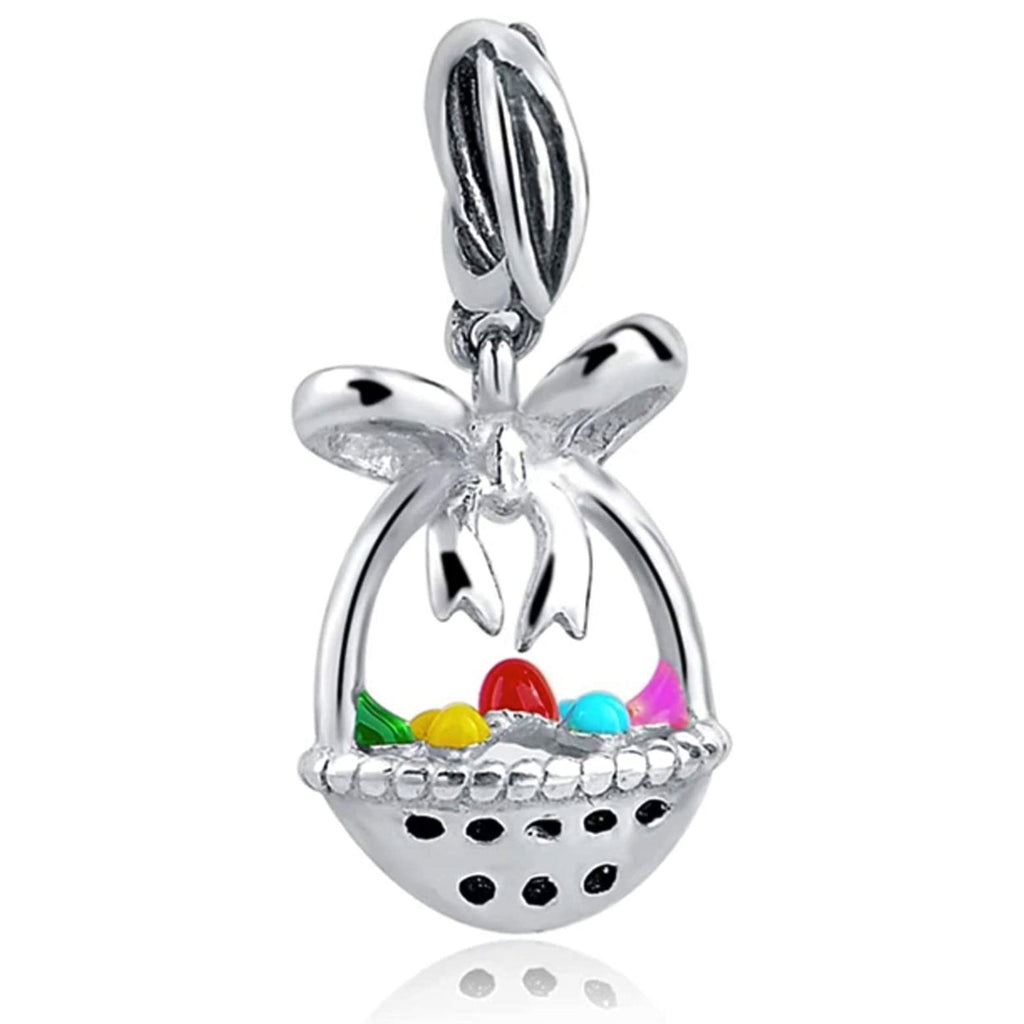 Easter Eggs Basket Sterling Silver Dangle Pendant Bead Charm - Bolenvi Pandora Disney Chamilia Cartier Tiffany Charm Bead Bracelet Jewelry 
