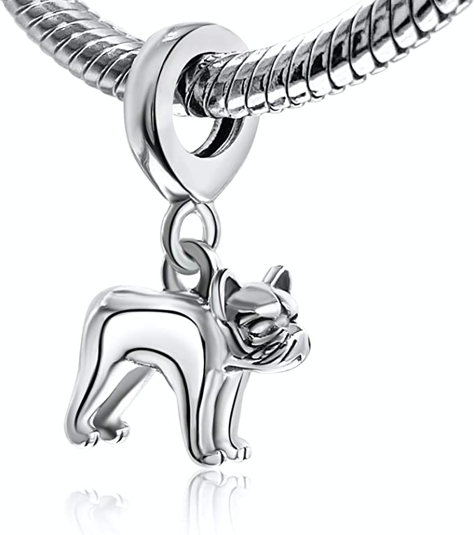 Bulldog English Bull Dog Sterling Silver Dangle Pendant Bead Charm - Bolenvi Pandora Disney Chamilia Cartier Tiffany Charm Bead Bracelet Jewelry 
