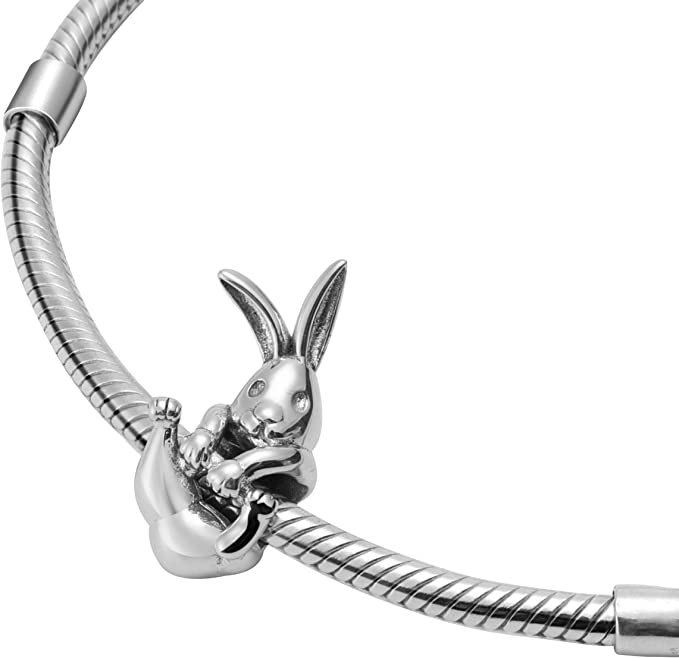 Jack Rabbit Easter Bunny Sterling Silver Bead Charm - Bolenvi Pandora Disney Chamilia Cartier Tiffany Charm Bead Bracelet Jewelry 
