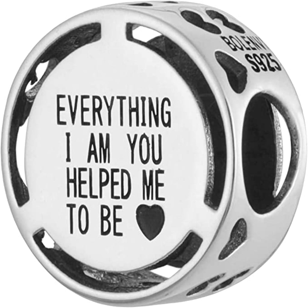 Everything I Am, You Helped Me To Be Sterling Silver Bead Charm - Bolenvi Pandora Disney Chamilia Cartier Tiffany Charm Bead Bracelet Jewelry 