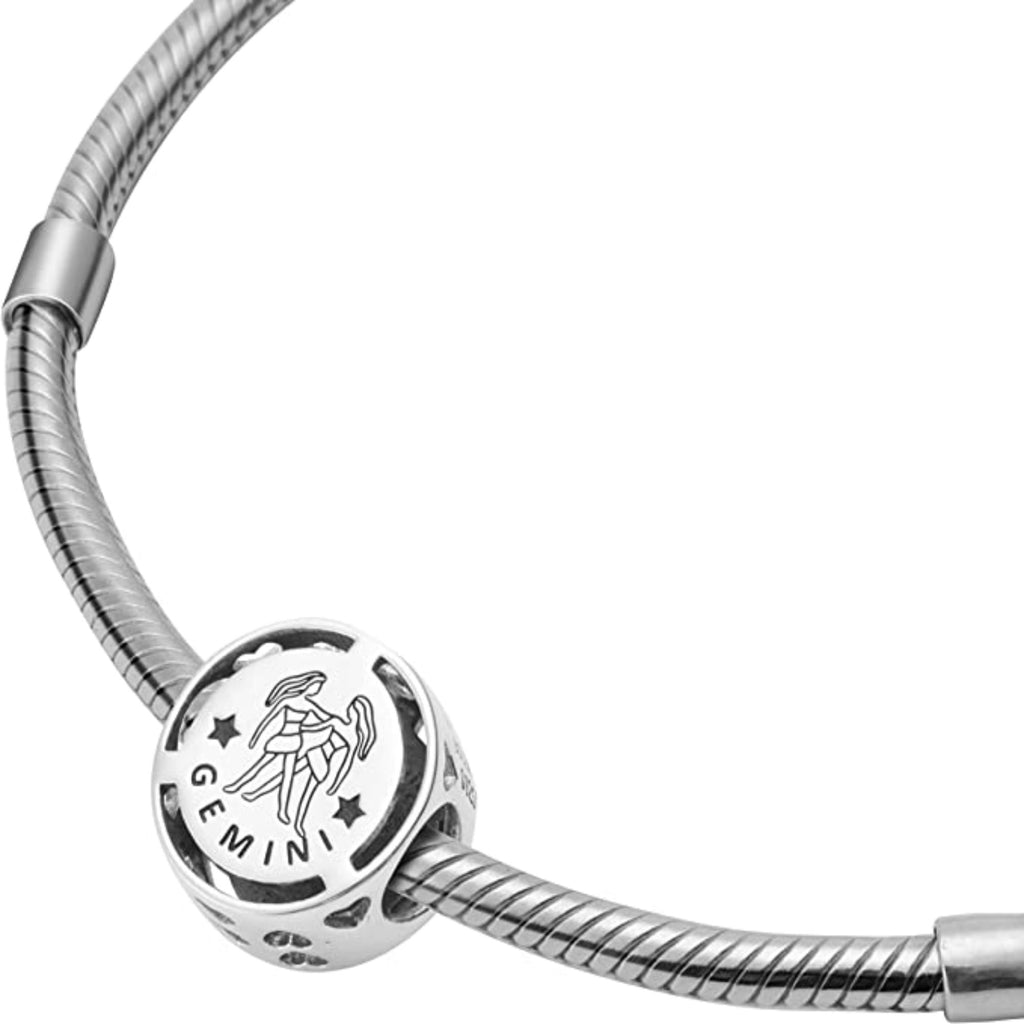 Gemini Zodiac Sign Sterling Silver Bead Charm - Bolenvi Pandora Disney Chamilia Cartier Tiffany Charm Bead Bracelet Jewelry 