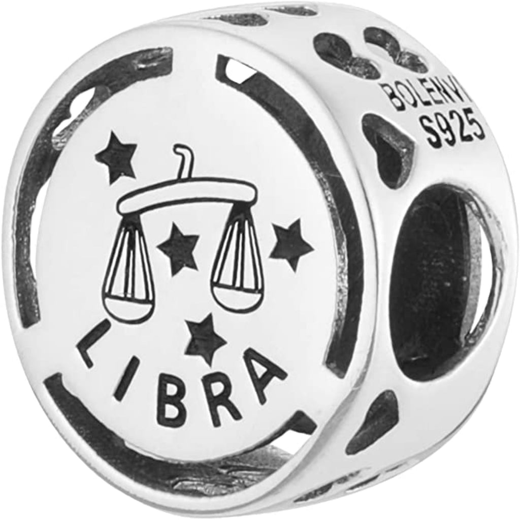 Libra Zodiac Sign Sterling Silver Bead Charm - Bolenvi Pandora Disney Chamilia Cartier Tiffany Charm Bead Bracelet Jewelry 