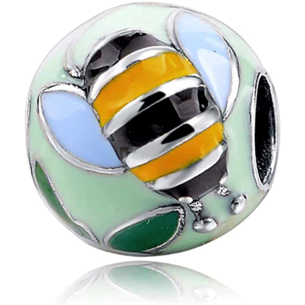 Bee Flower Garden Enamel Sterling Silver Bead Charm - Bolenvi Pandora Disney Chamilia Jewelry 
