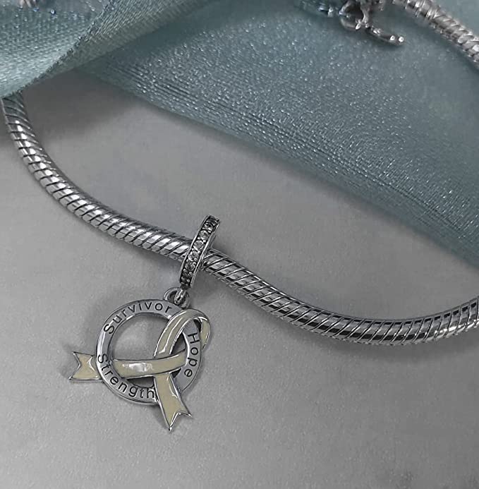 White Ribbon Love Hope Strength Sterling Silver Dangle Pendant Charm