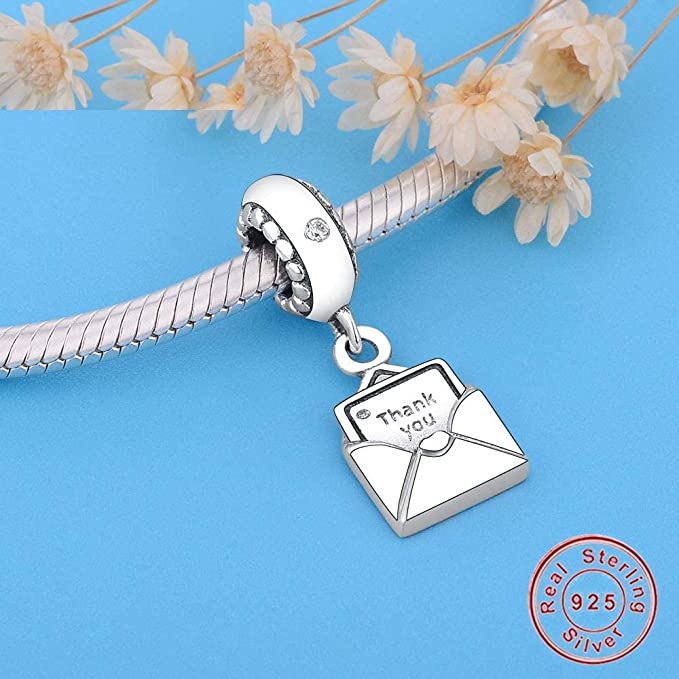 Thank You Letter Envelope Sterling Silver Dangle Pendant Bead Charm - Bolenvi Pandora Disney Chamilia Jewelry 