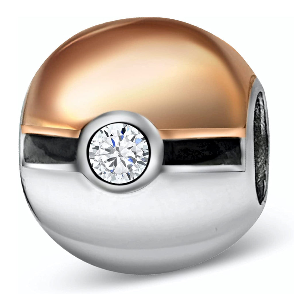 Golden PokeBall Sterling Silver Bead Charm - Bolenvi Pandora Disney Chamilia Cartier Tiffany Charm Bead Bracelet Jewelry 