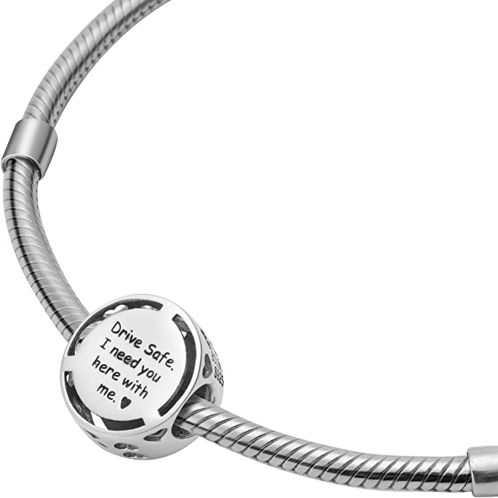 Drive Safe. I Need You Here With Me. Sterling Silver Bead Charm - Bolenvi Pandora Disney Chamilia Cartier Tiffany Charm Bead Bracelet Jewelry 