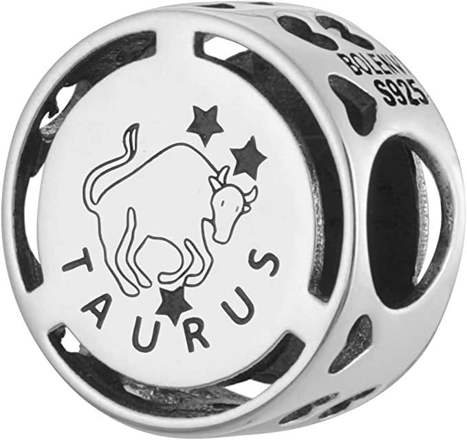 Taurus Zodiac Sign Sterling Silver Bead Charm - Bolenvi Pandora Disney Chamilia Cartier Tiffany Charm Bead Bracelet Jewelry 