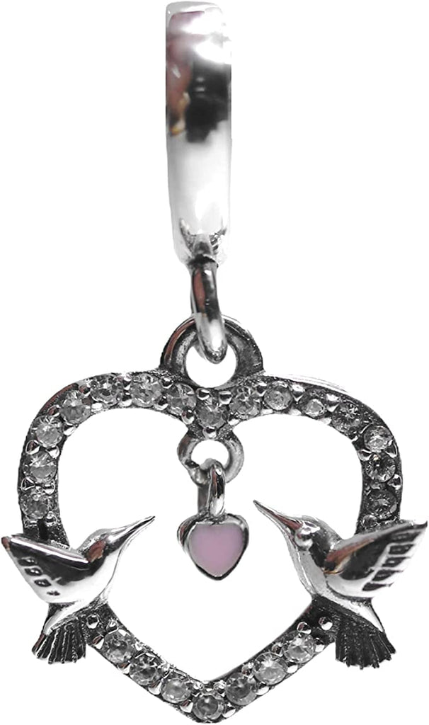 Love Birds Hummingbirds Sterling Silver Dangle Pendant Bead Charm - Bolenvi Pandora Disney Chamilia Jewelry 